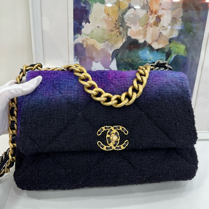 Chanel 19bag 紫色漸層毛呢鏈條包 30開-2