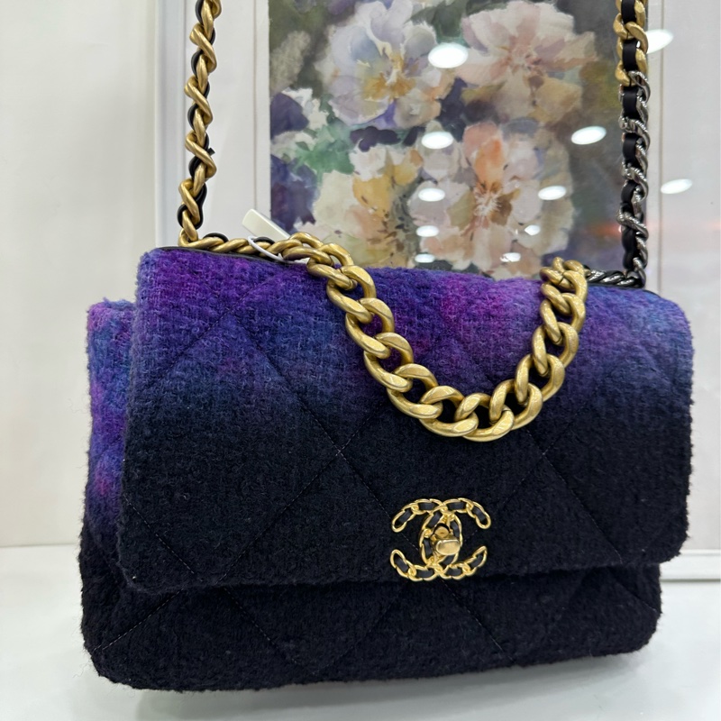 Chanel 19bag 紫色漸層毛呢鏈條包 30開-3