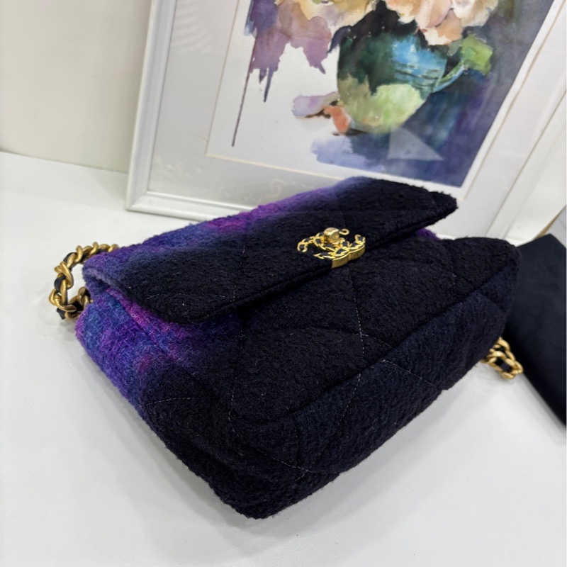 Chanel 19bag 紫色漸層毛呢鏈條包 30開-4
