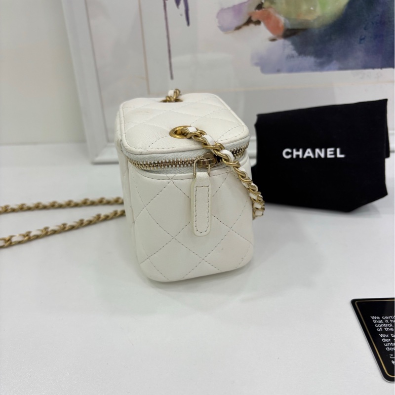 Chanel香奈兒白色羊皮金球mini盒子包斜挎包 30開-2