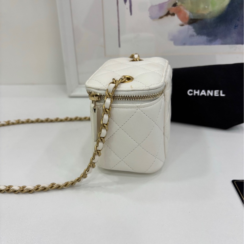 Chanel香奈兒白色羊皮金球mini盒子包斜挎包 30開-3