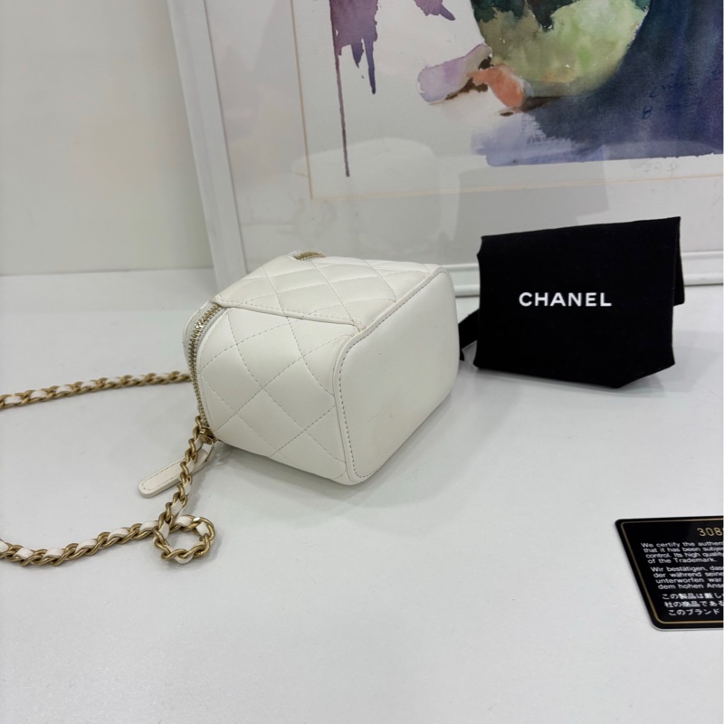 Chanel香奈兒白色羊皮金球mini盒子包斜挎包 30開-4