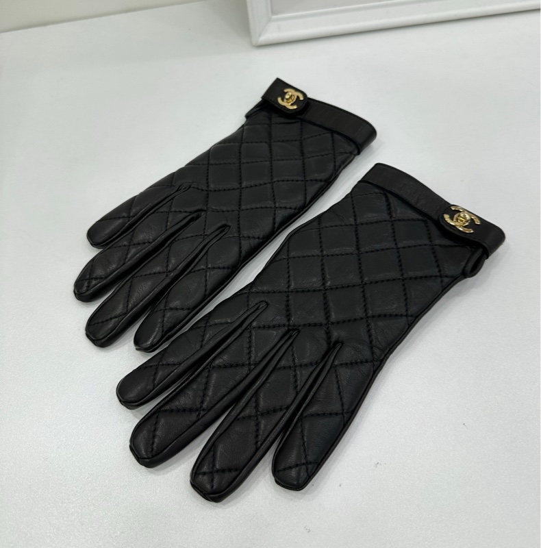 CHANEL香奈儿黑银菱格羊皮手套-1