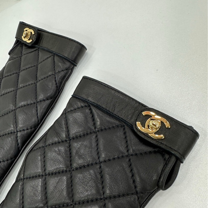 CHANEL香奈儿黑银菱格羊皮手套-2