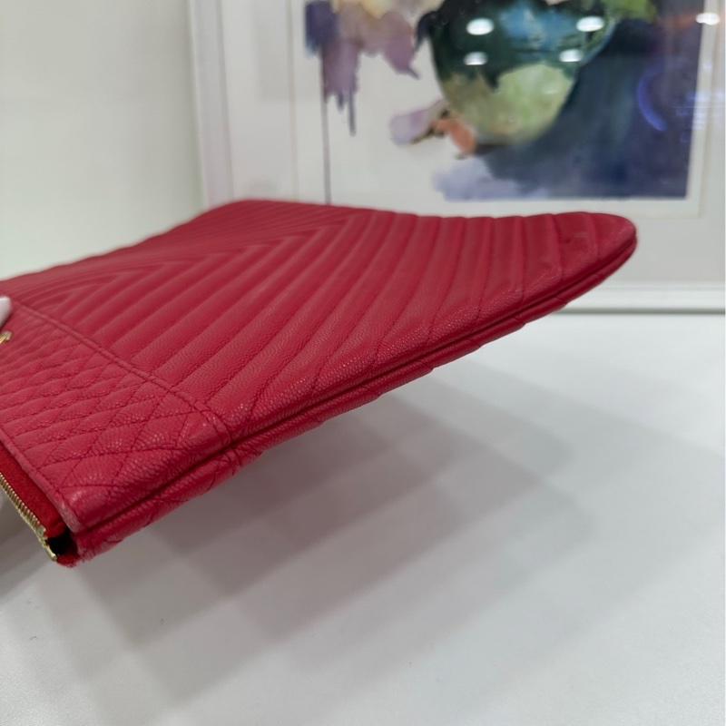 Chanel 香奈兒 玫紅色V紋牛皮包-3