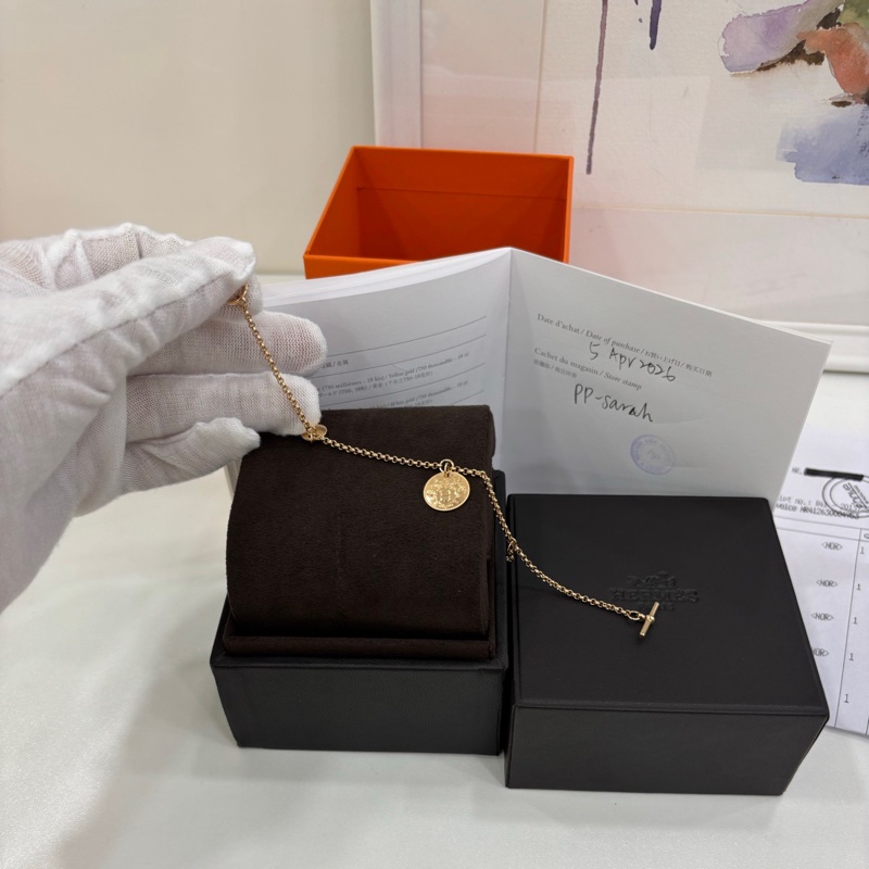 愛馬仕ex-libris藏書章金幣鑽石玫瑰金手鍊 PM 全新 copy購證 原價hkd$29700-1