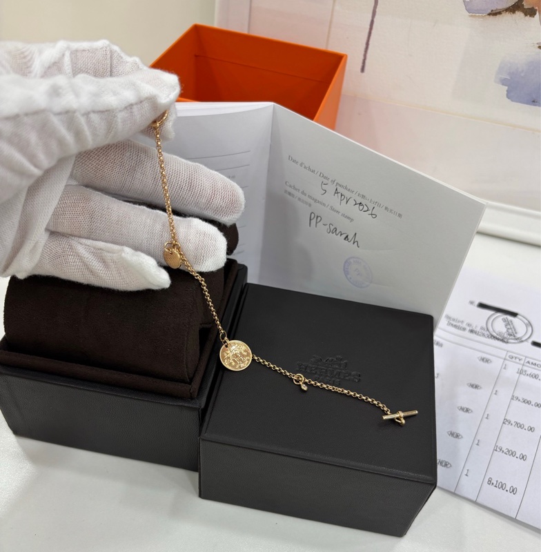 愛馬仕ex-libris藏書章金幣鑽石玫瑰金手鍊 PM 全新 copy購證 原價hkd$29700-2