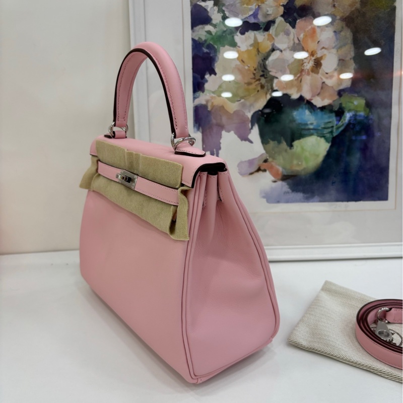 Hermes 愛馬仕 kelly25 3Q櫻花粉 銀扣 S皮 G刻 全新新鮮票 有購證-4