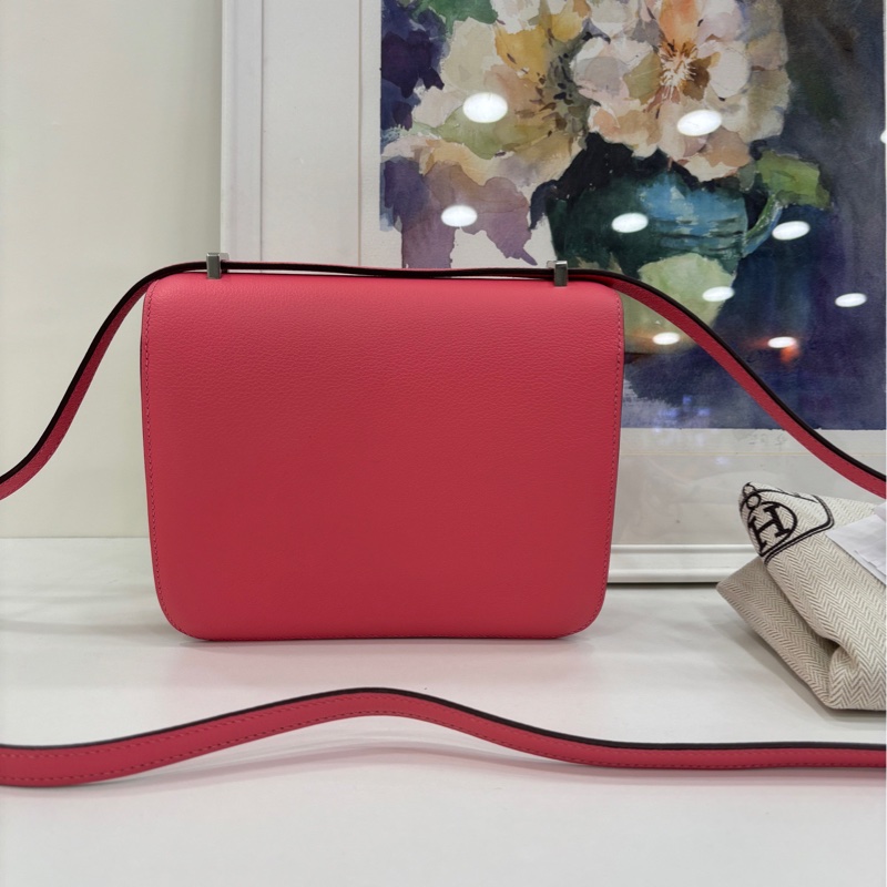 愛馬仕mini constance 康康 夏日唇膏粉紅配銀扣,Evercolor皮 C刻 閒置有購證-1