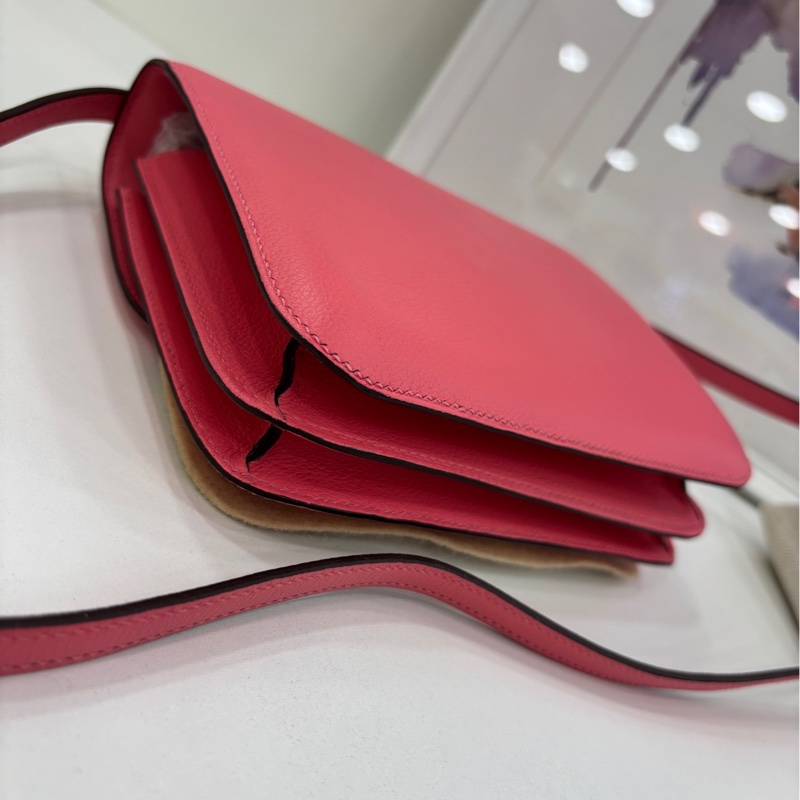 愛馬仕mini constance 康康 夏日唇膏粉紅配銀扣,Evercolor皮 C刻 閒置有購證-2