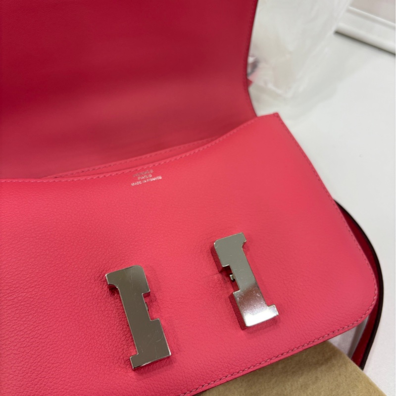 愛馬仕mini constance 康康 夏日唇膏粉紅配銀扣,Evercolor皮 C刻 閒置有購證-3