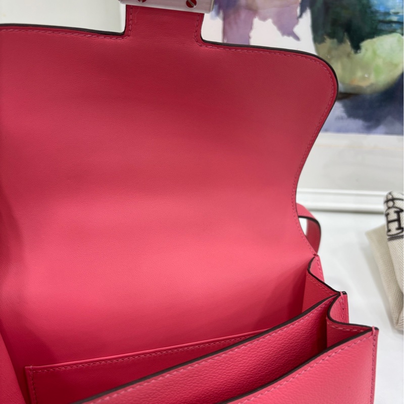 愛馬仕mini constance 康康 夏日唇膏粉紅配銀扣,Evercolor皮 C刻 閒置有購證-4