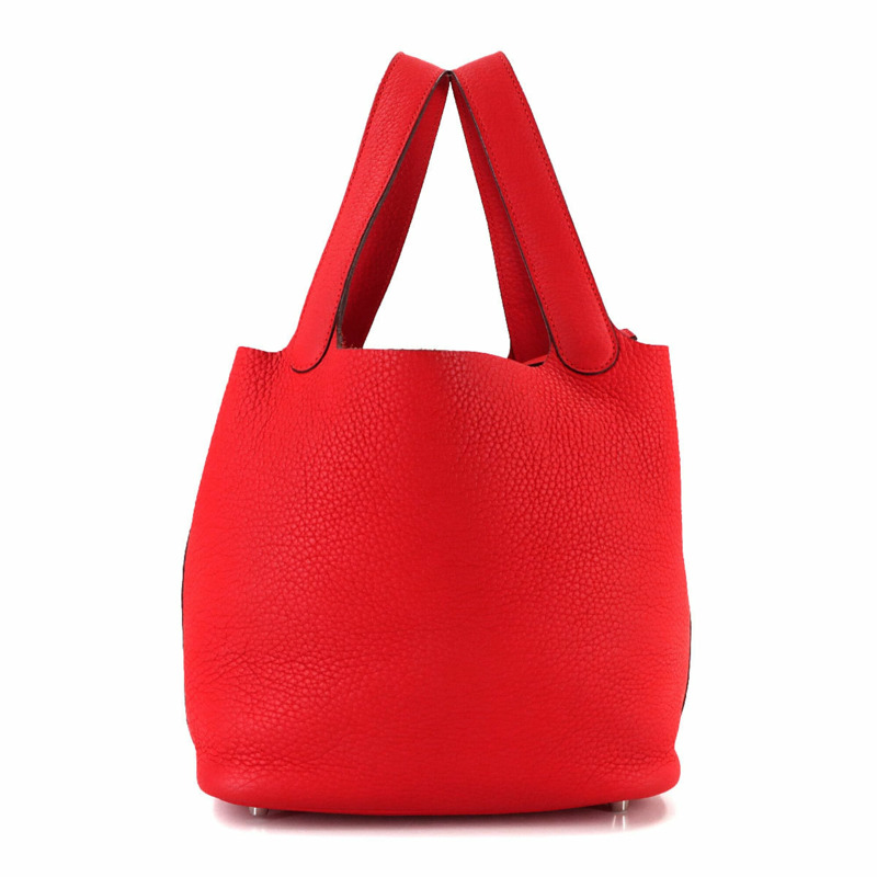 愛馬仕 Picotin Lock 22 毫米手提包,Taurillon Clemence 皮革,番茄紅,X 印記,銀色五金。-1