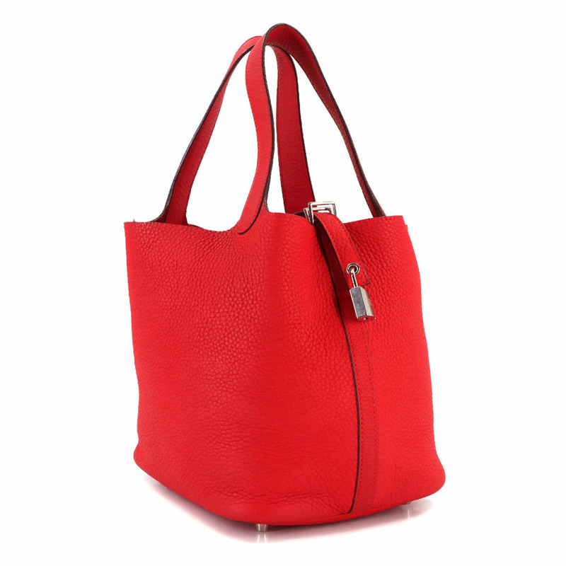 愛馬仕 Picotin Lock 22 毫米手提包,Taurillon Clemence 皮革,番茄紅,X 印記,銀色五金。-2