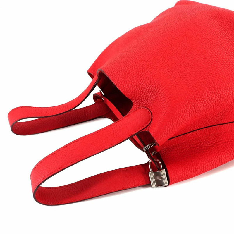 愛馬仕 Picotin Lock 22 毫米手提包,Taurillon Clemence 皮革,番茄紅,X 印記,銀色五金。-4