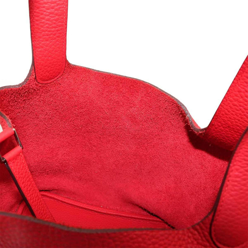 愛馬仕 Picotin Lock 22 毫米手提包,Taurillon Clemence 皮革,番茄紅,X 印記,銀色五金。-7