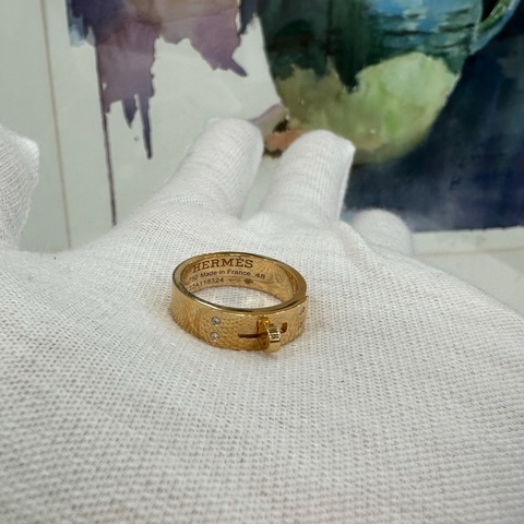 Hermes愛馬仕kelly四鑽戒指18k金 48碼 22年