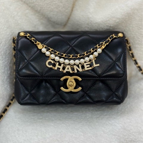 (日本購證🇯🇵全配)Chanel 24A 珍珠水鑽鏈條黑金方胖子 ✨最新晶片款