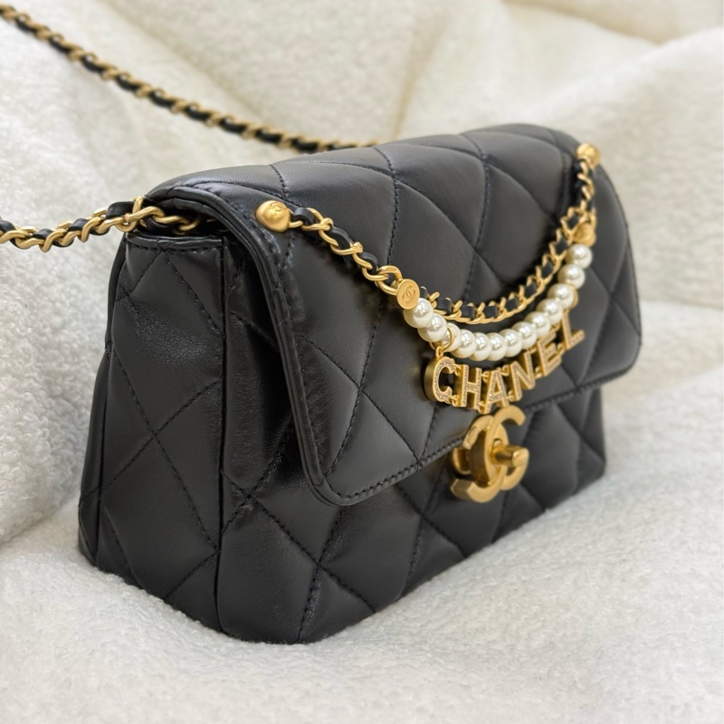 （日本購證🇯🇵全配）Chanel 24A 珍珠水鑽鏈條黑金方胖子 ✨最新晶片款-2