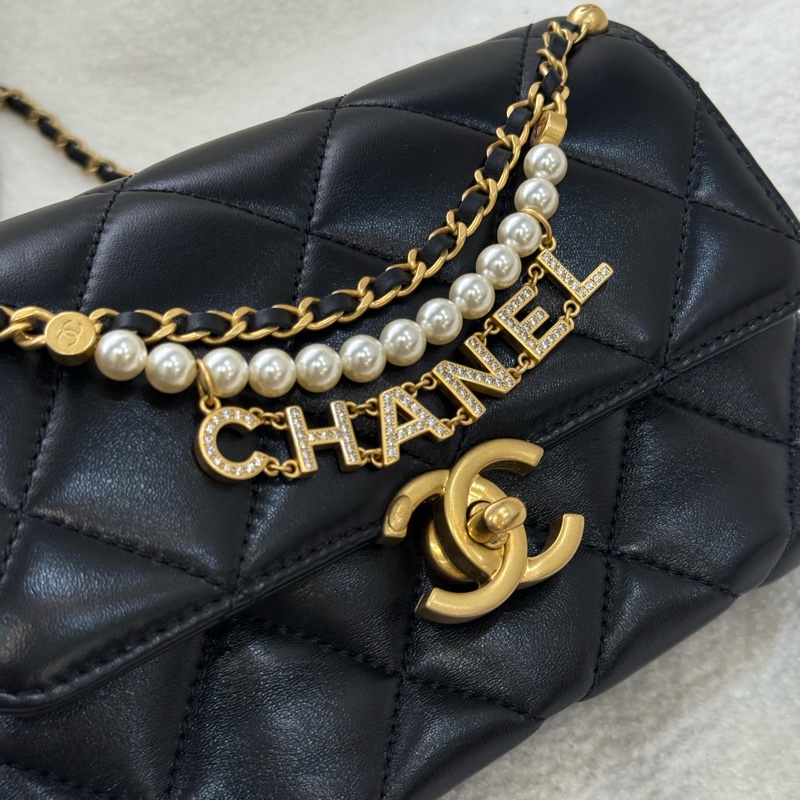 （日本購證🇯🇵全配）Chanel 24A 珍珠水鑽鏈條黑金方胖子 ✨最新晶片款-5