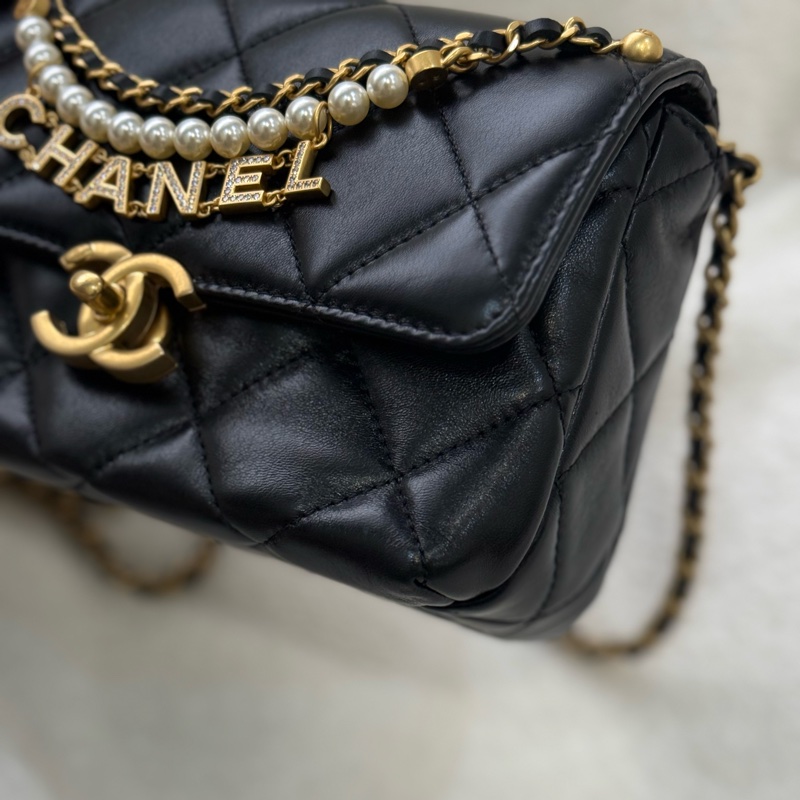 （日本購證🇯🇵全配）Chanel 24A 珍珠水鑽鏈條黑金方胖子 ✨最新晶片款-6