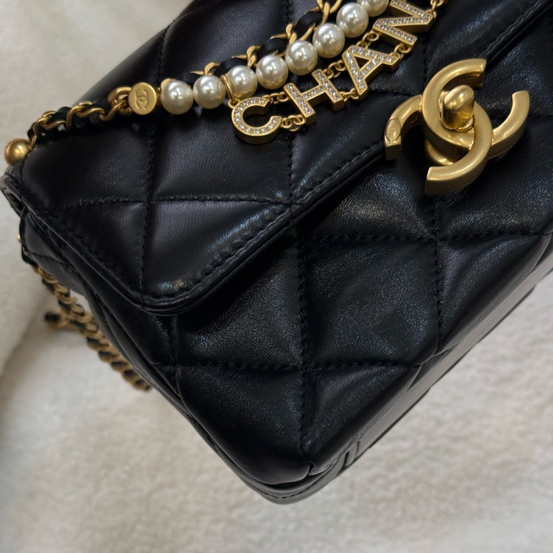 （日本購證🇯🇵全配）Chanel 24A 珍珠水鑽鏈條黑金方胖子 ✨最新晶片款-7