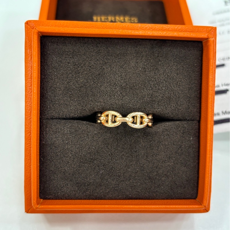 Hermes/愛馬仕 Chaine d'ancre Enchainee戒指 豬鼻子 玫瑰金 戒指 24年編碼,53碼 26年購證-1