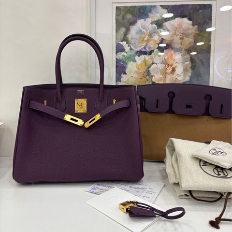Hermes 愛馬仕 Birkin30 三合一 Cassis 黑加侖子 及Chai 奶茶色Togo拼帆布 B刻 閒置 有購證