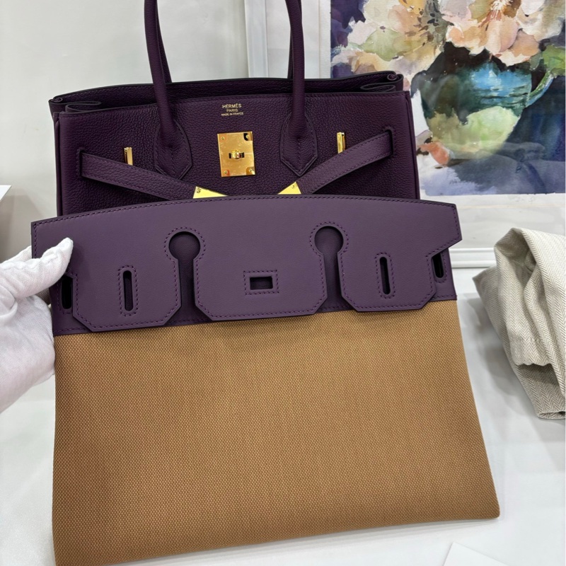 Hermes 愛馬仕 Birkin30 三合一 Cassis 黑加侖子 及Chai 奶茶色Togo拼帆布 B刻 閒置 有購證-1