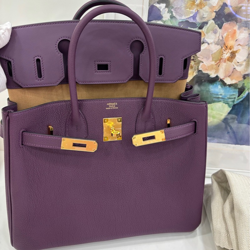 Hermes 愛馬仕 Birkin30 三合一 Cassis 黑加侖子 及Chai 奶茶色Togo拼帆布 B刻 閒置 有購證-2