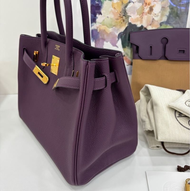 Hermes 愛馬仕 Birkin30 三合一 Cassis 黑加侖子 及Chai 奶茶色Togo拼帆布 B刻 閒置 有購證-3