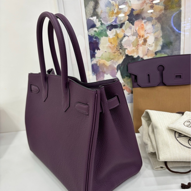 Hermes 愛馬仕 Birkin30 三合一 Cassis 黑加侖子 及Chai 奶茶色Togo拼帆布 B刻 閒置 有購證-4