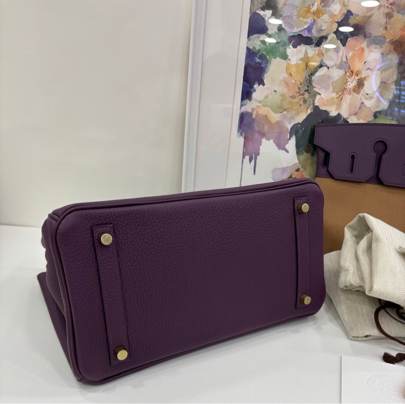 Hermes 愛馬仕 Birkin30 三合一 Cassis 黑加侖子 及Chai 奶茶色Togo拼帆布 B刻 閒置 有購證-6