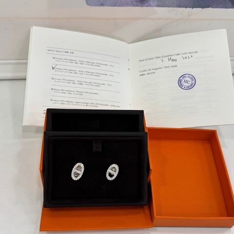 Hermes 豬鼻子Farandole耳環 滿鑽 18k白金 耳環 22年編碼