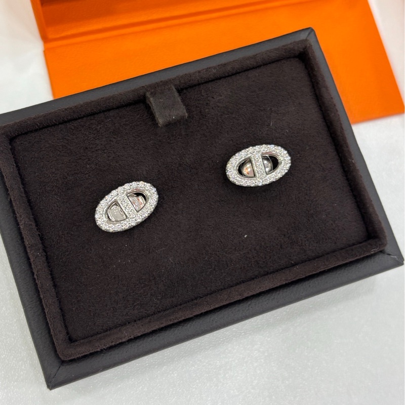 Hermes 豬鼻子Farandole耳環 滿鑽 18k白金 耳環 22年編碼-2