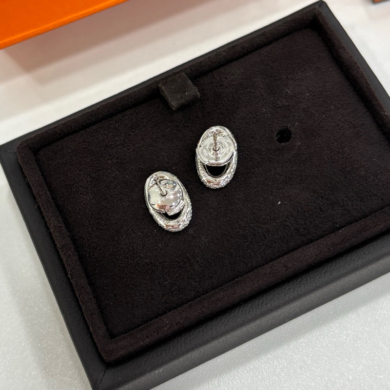Hermes 豬鼻子Farandole耳環 滿鑽 18k白金 耳環 22年編碼-4