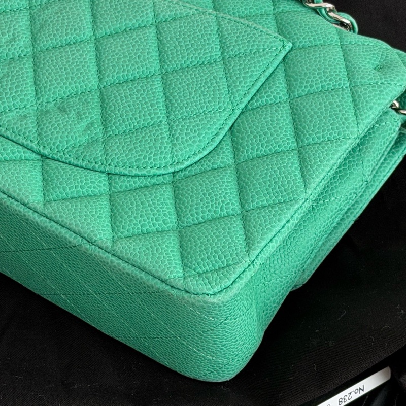 Chanel • Cf 25 經典荔枝牛皮薄荷綠銀釦中號口蓋包 絕版色-3