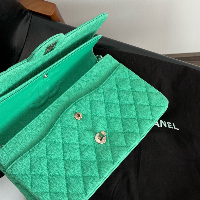 Chanel • Cf 25 經典荔枝牛皮薄荷綠銀釦中號口蓋包 絕版色-6