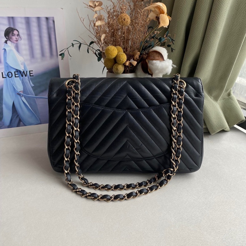 Chanel • Cf 25 經典山形紋黑金荔枝牛皮口蓋包-1