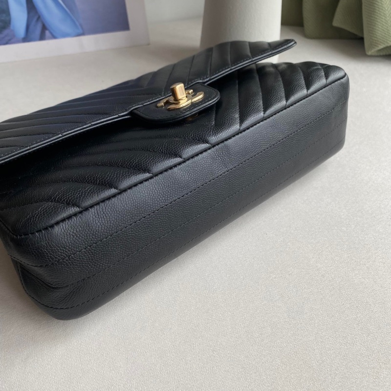 Chanel • Cf 25 經典山形紋黑金荔枝牛皮口蓋包-2