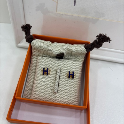Hermes Pop H Mini 琺瑯深藍色玫瑰金耳環 耳釘 耳飾 23年閒置未使用