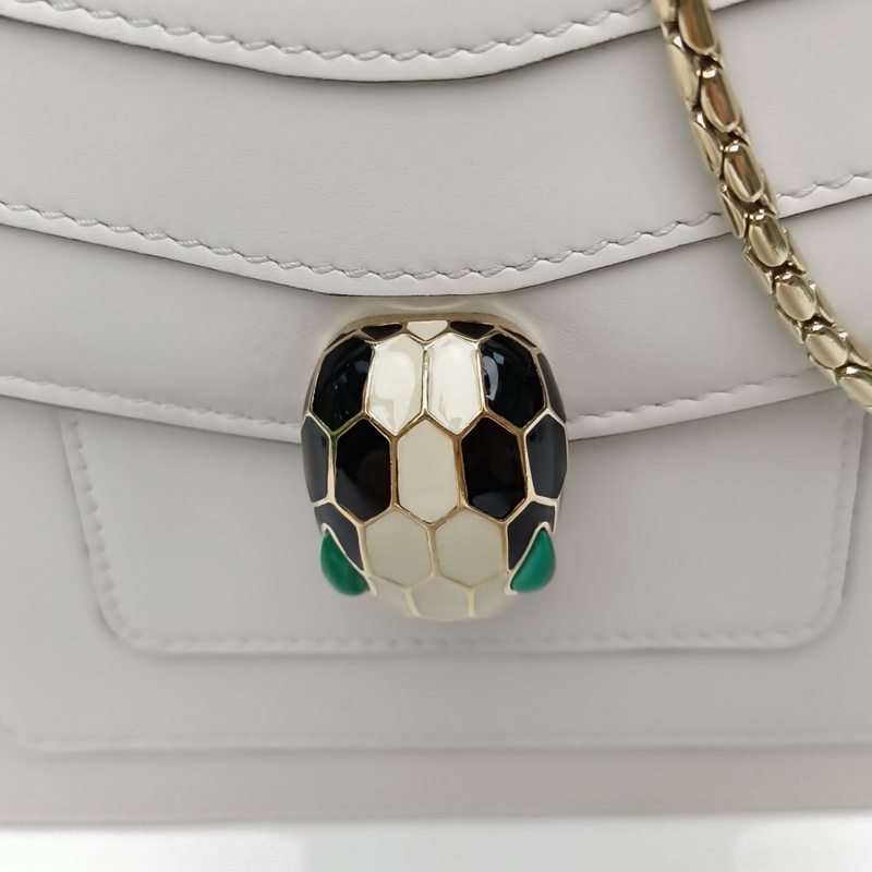 BVLGARI SerpentiForever鏈條蛇頭包方版白色牛皮-4