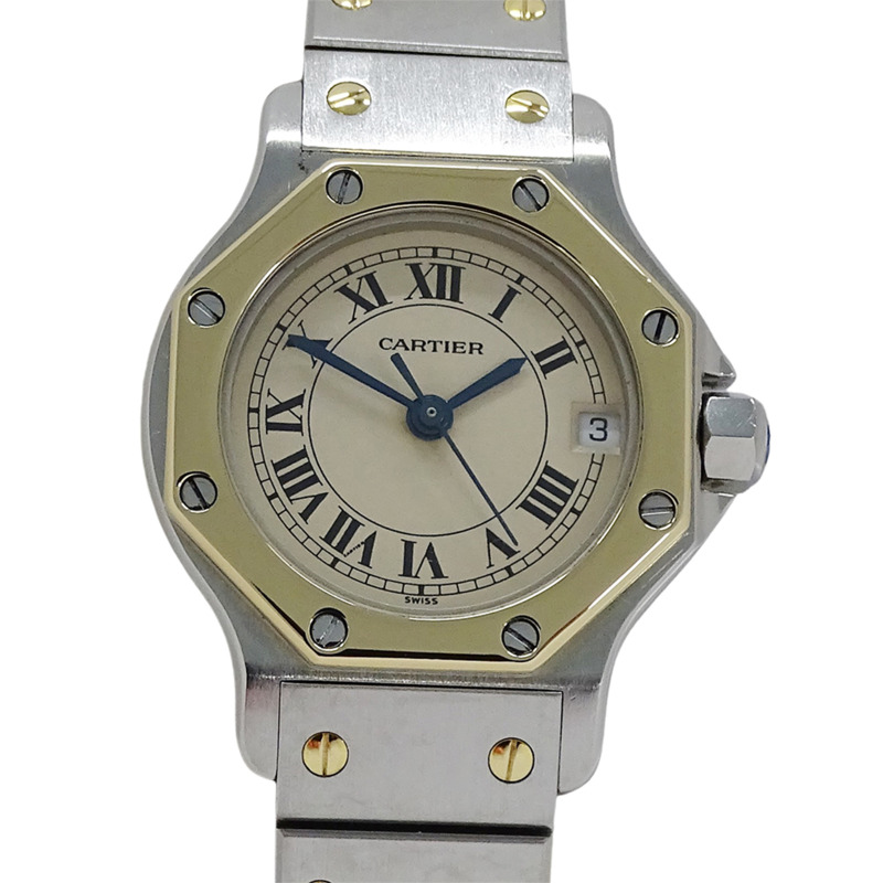 卡地亞女士腕錶，Santos Octagon SM，日期顯示，石英機芯，不鏽鋼（SS）和黃金（YG），W2001683，組合，拋光。-1