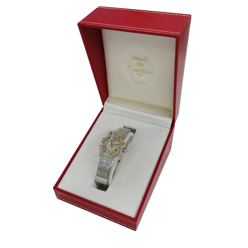 卡地亞女士腕錶，Santos Octagon SM，日期顯示，石英機芯，不鏽鋼（SS）和黃金（YG），W2001683，組合，拋光。-7