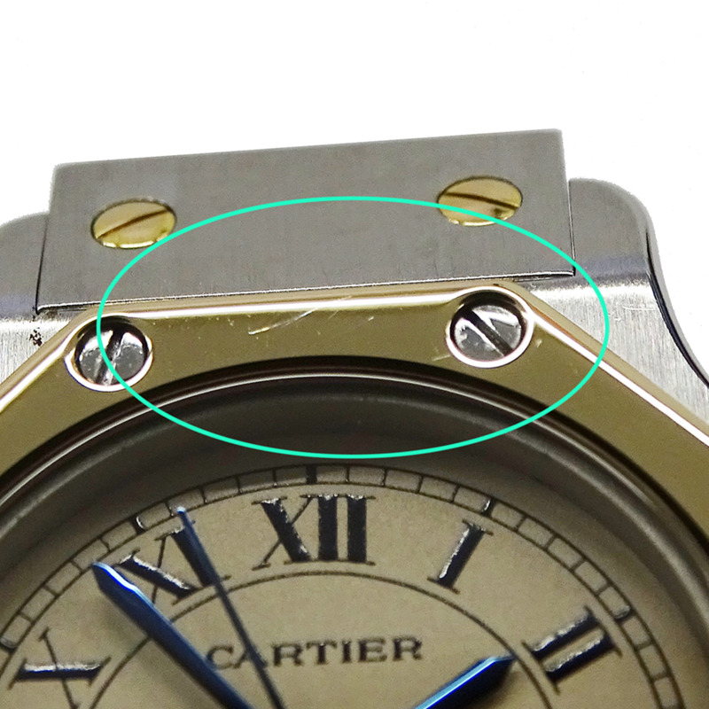 卡地亞女士腕錶，Santos Octagon SM，日期顯示，石英機芯，不鏽鋼（SS）和黃金（YG），W2001683，組合，拋光。-11