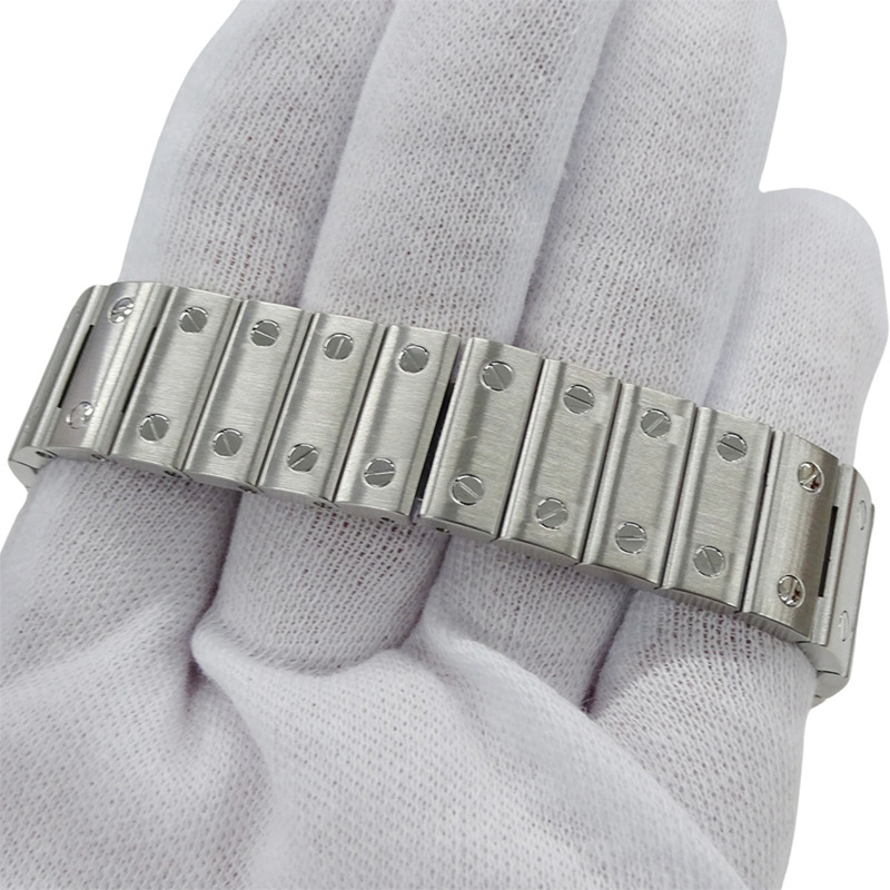 卡地亞男士腕錶，Santos Galbee LM，日期顯示，石英機芯，不鏽鋼（SS），W20018D6，銀色/象牙色，拋光。-4