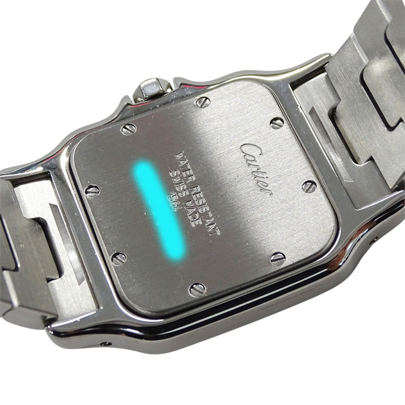 卡地亞男士腕錶，Santos Galbee LM，日期顯示，石英機芯，不鏽鋼（SS），W20018D6，銀色/象牙色，拋光。-5