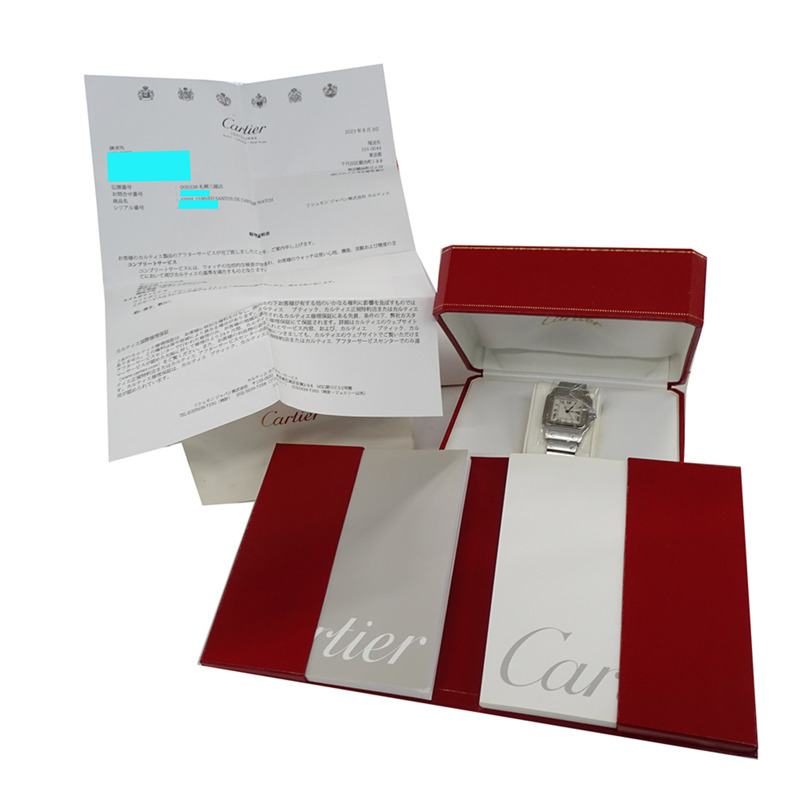 卡地亞男士腕錶，Santos Galbee LM，日期顯示，石英機芯，不鏽鋼（SS），W20018D6，銀色/象牙色，拋光。-6