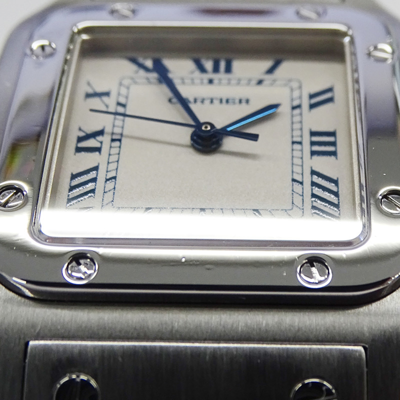 卡地亞男士腕錶，Santos Galbee LM，日期顯示，石英機芯，不鏽鋼（SS），W20018D6，銀色/象牙色，拋光。-15