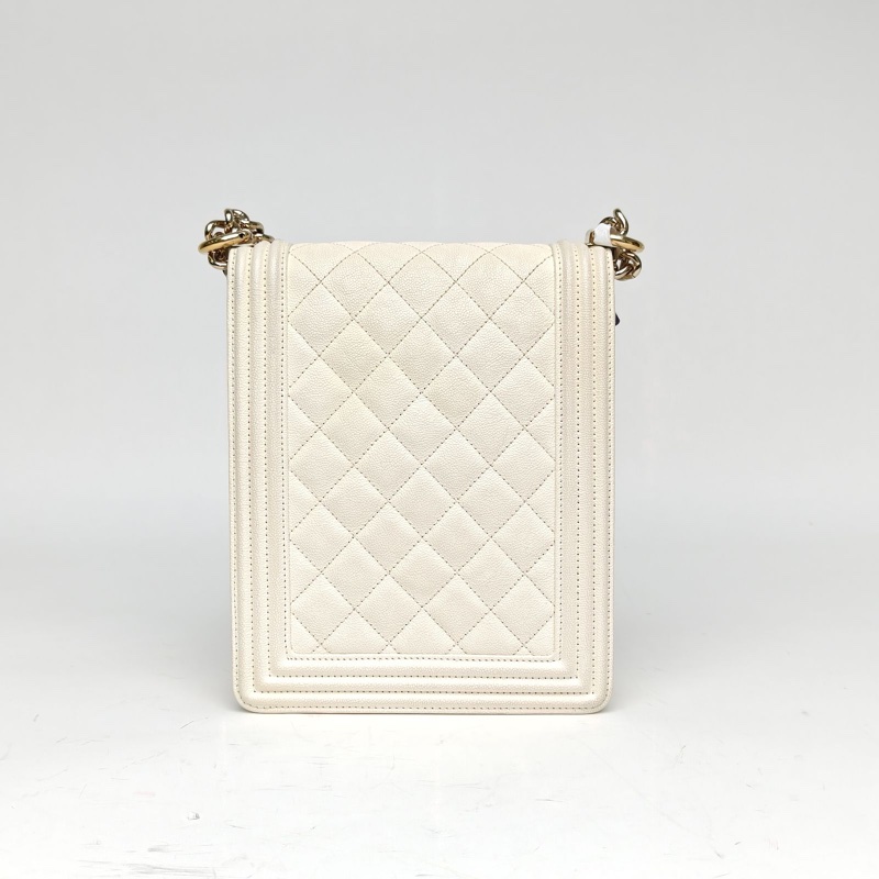 CHANEL Leboy豎版白色荔枝牛皮29開金扣-2